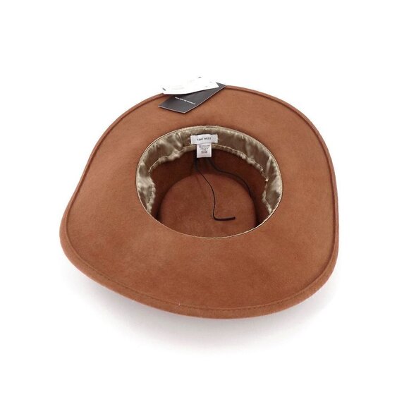 Nine West Western Hat Wool Felt Floppy Brown Pecan Grosgrain Trim Bohemian - Picture 7 of 7